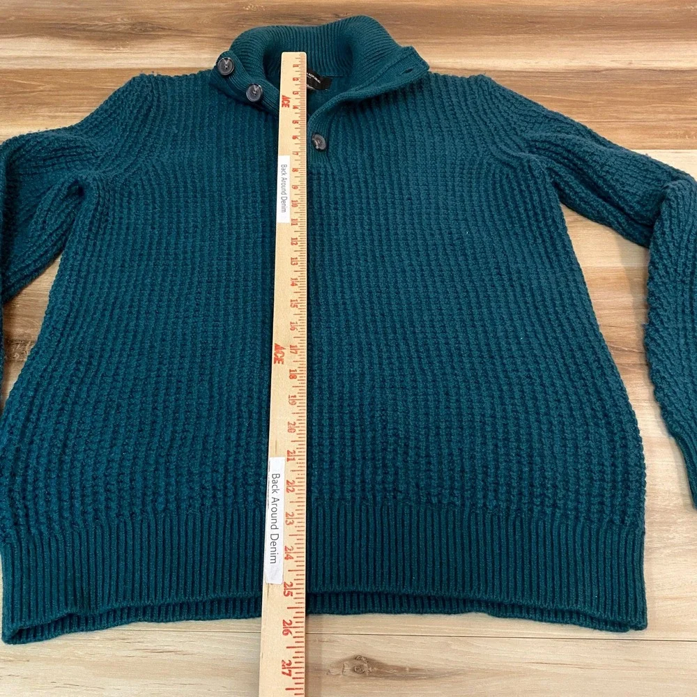 Banana Republic Sweater Mens Medium Green Waffle Knit Button‎ Mock Neck